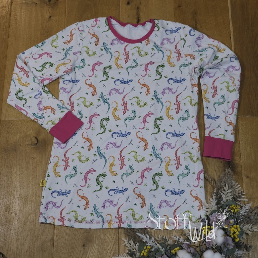 Damen-Pullover mit bunten Geckos aus Sommersweat in Gr. 38