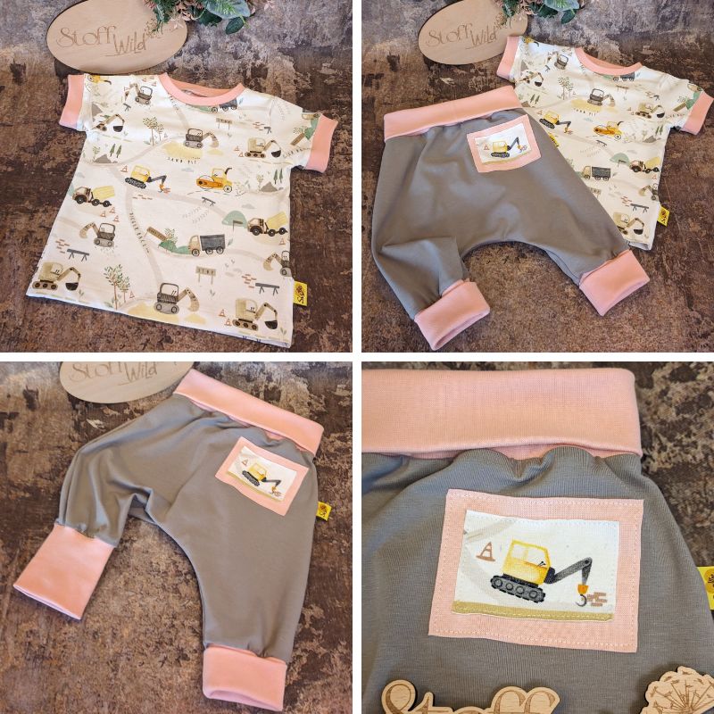 Baby-Set Baumeisterin best. aus Sommershirt und Pumphose mit Bagger-Applikation