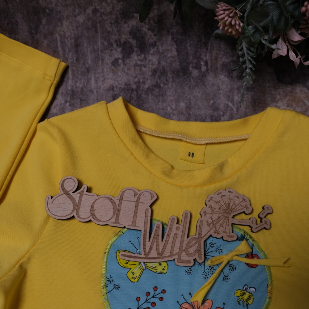 Ausschnitt Langarm-Tunika für Mädchen - GirlyShirt Gr. 98 Motiv Blumenwiese Blau