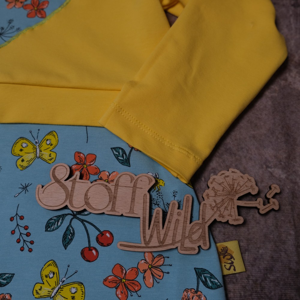 Ärmeldetail Langarm-Tunika für Mädchen - GirlyShirt Gr. 98 Motiv Blumenwiese Blau