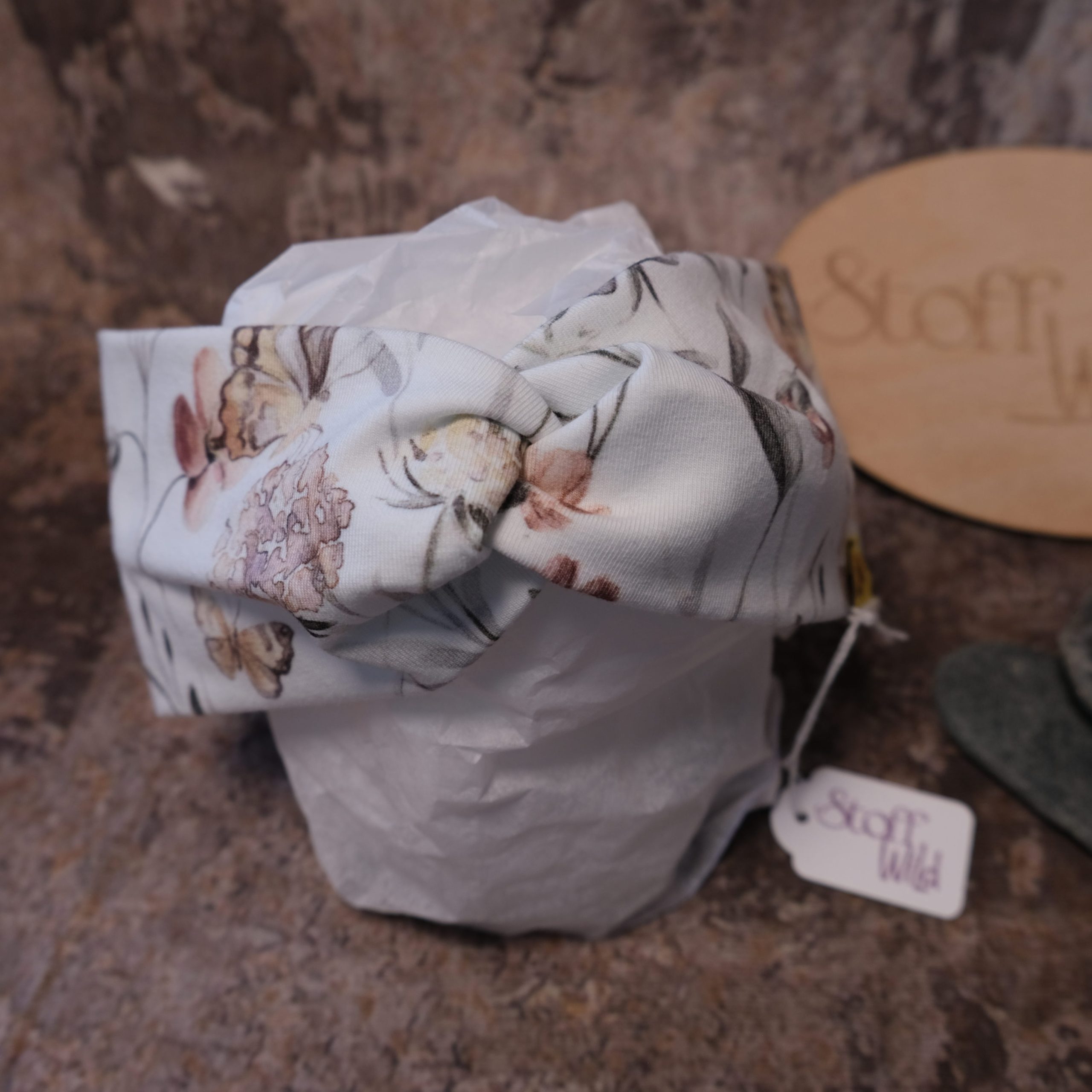 Knoten-Stirnband "Schmetterlinge & Blumen"
