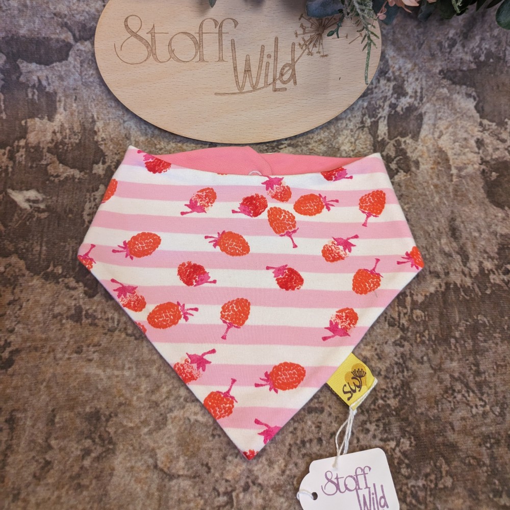 Wendehalstuch aus Jersey mit Himbeerchen Motiv und 2 Druckknöpfen