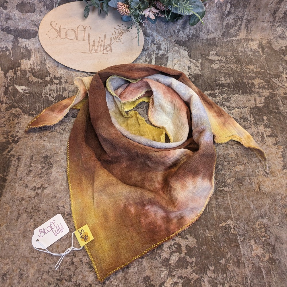 Musselin Halstuch für Kleinkinder und Kinder mit BatikMuster und gelbem Saum
