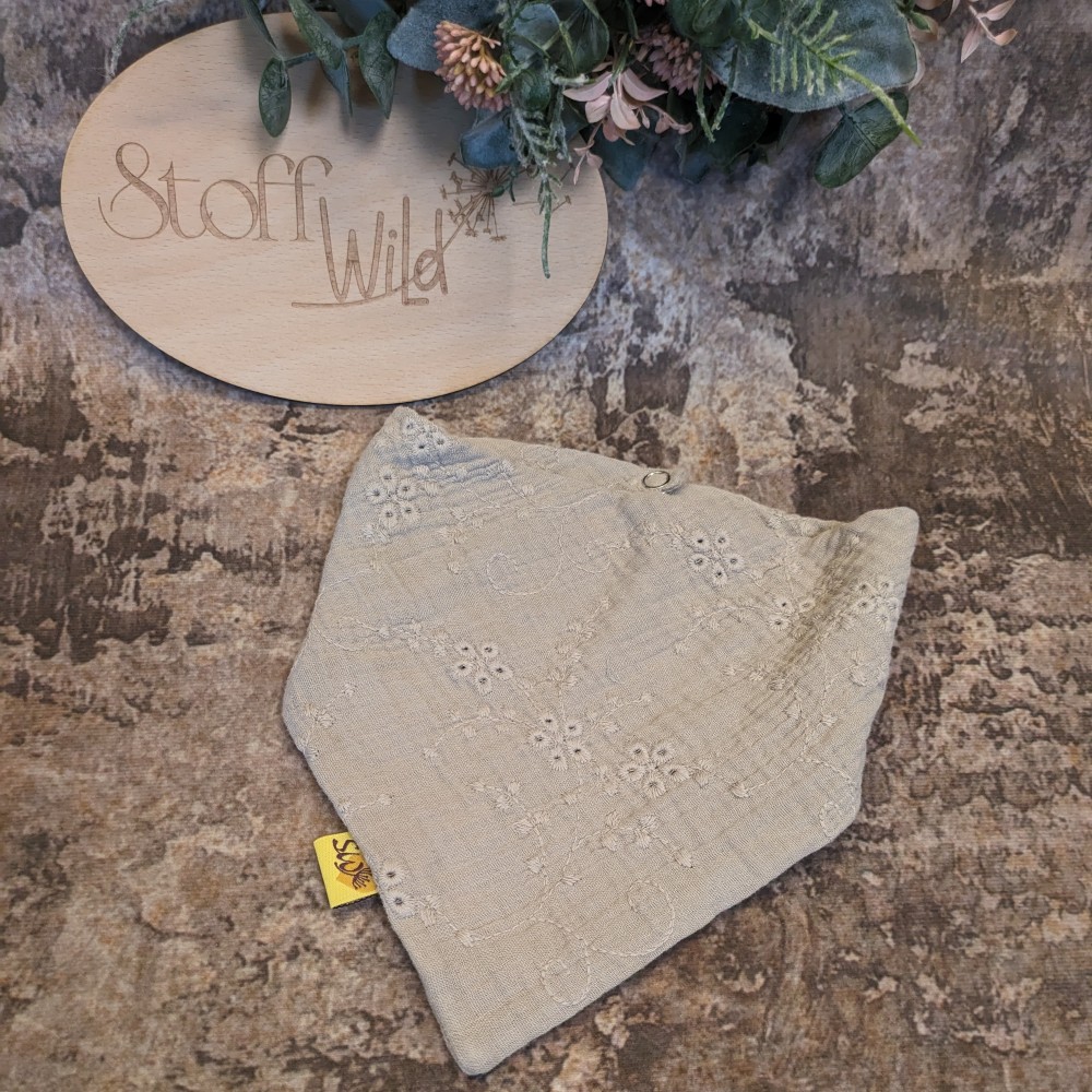 Baby-Musselin-Halstuch "Blumenstickerei taupe/beige"