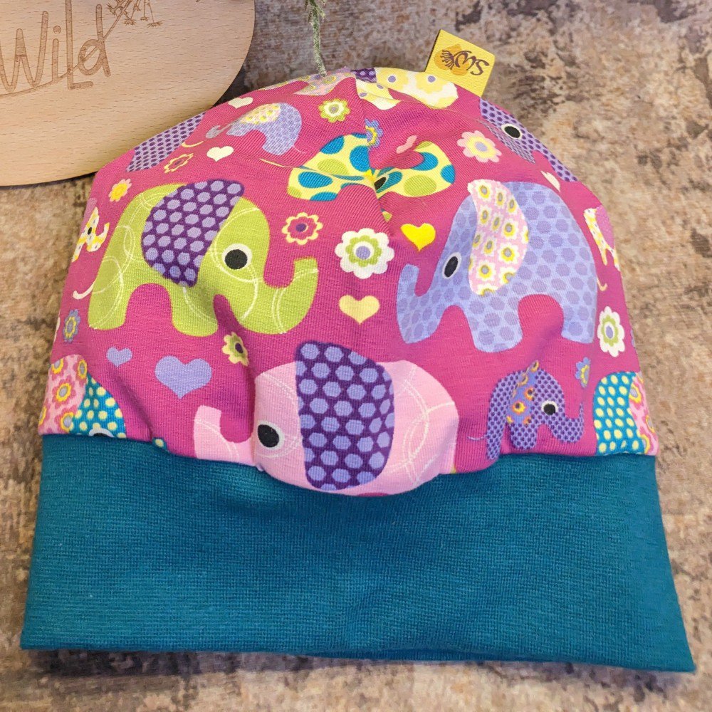 Bündchenhaube Elefanten pink, Gr. M
