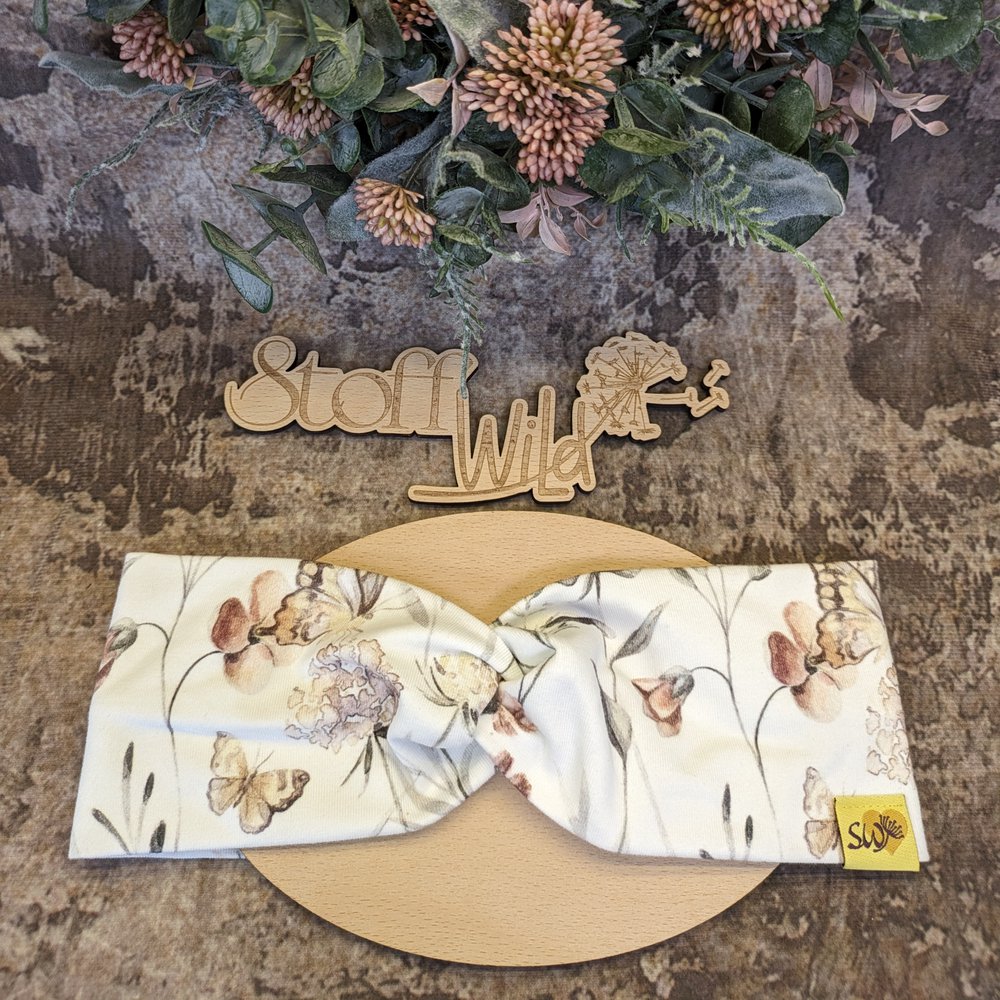 Knoten-Stirnband "Schmetterlinge & Blumen"