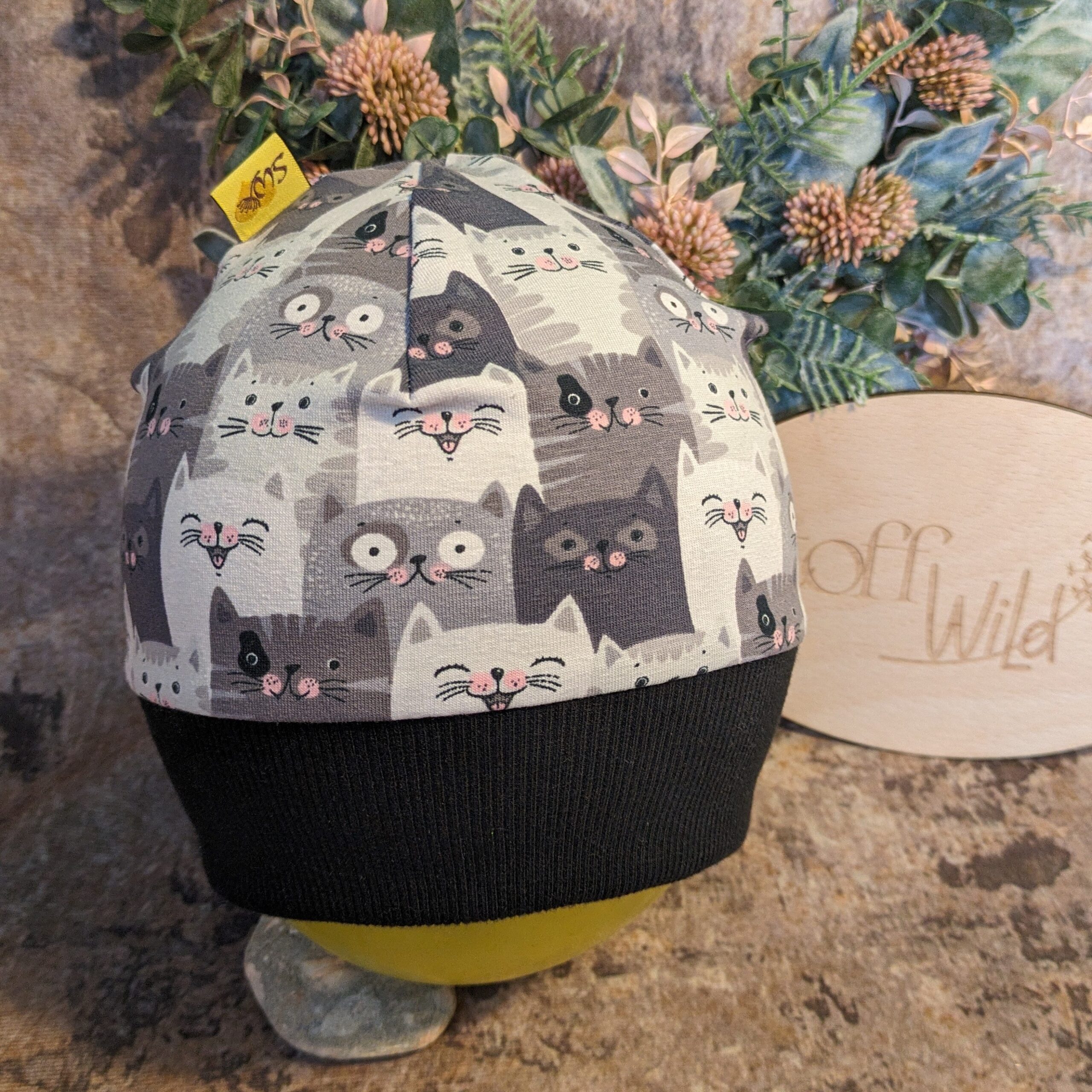 Bündchenhaube Cool Cats aus jersey mit lustigem Katzen-Motiv - mitwachsend