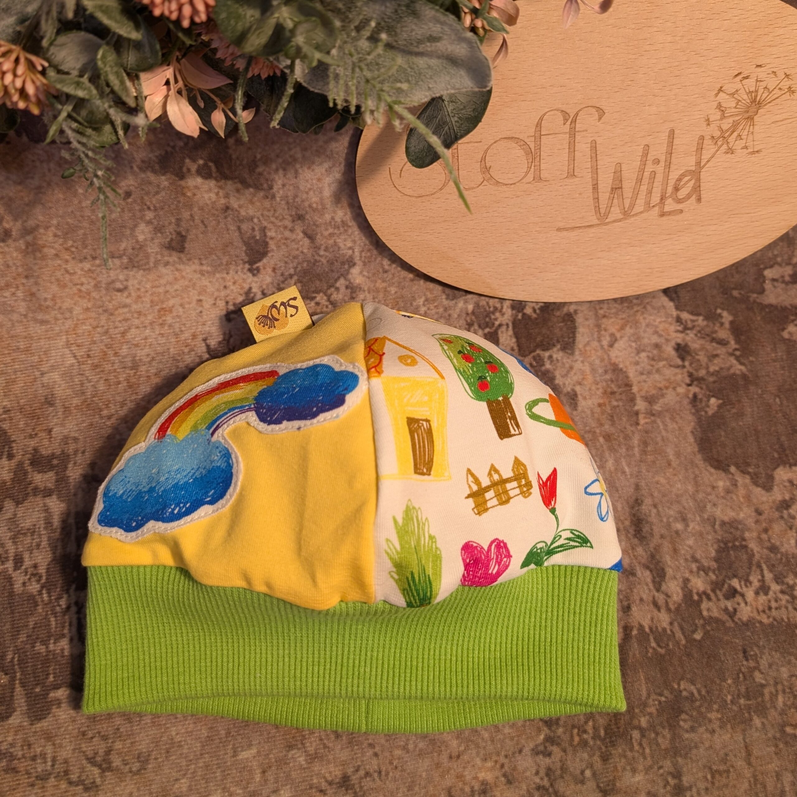 Bündchenhaube Regenbogen, Gr. S 39-45cm