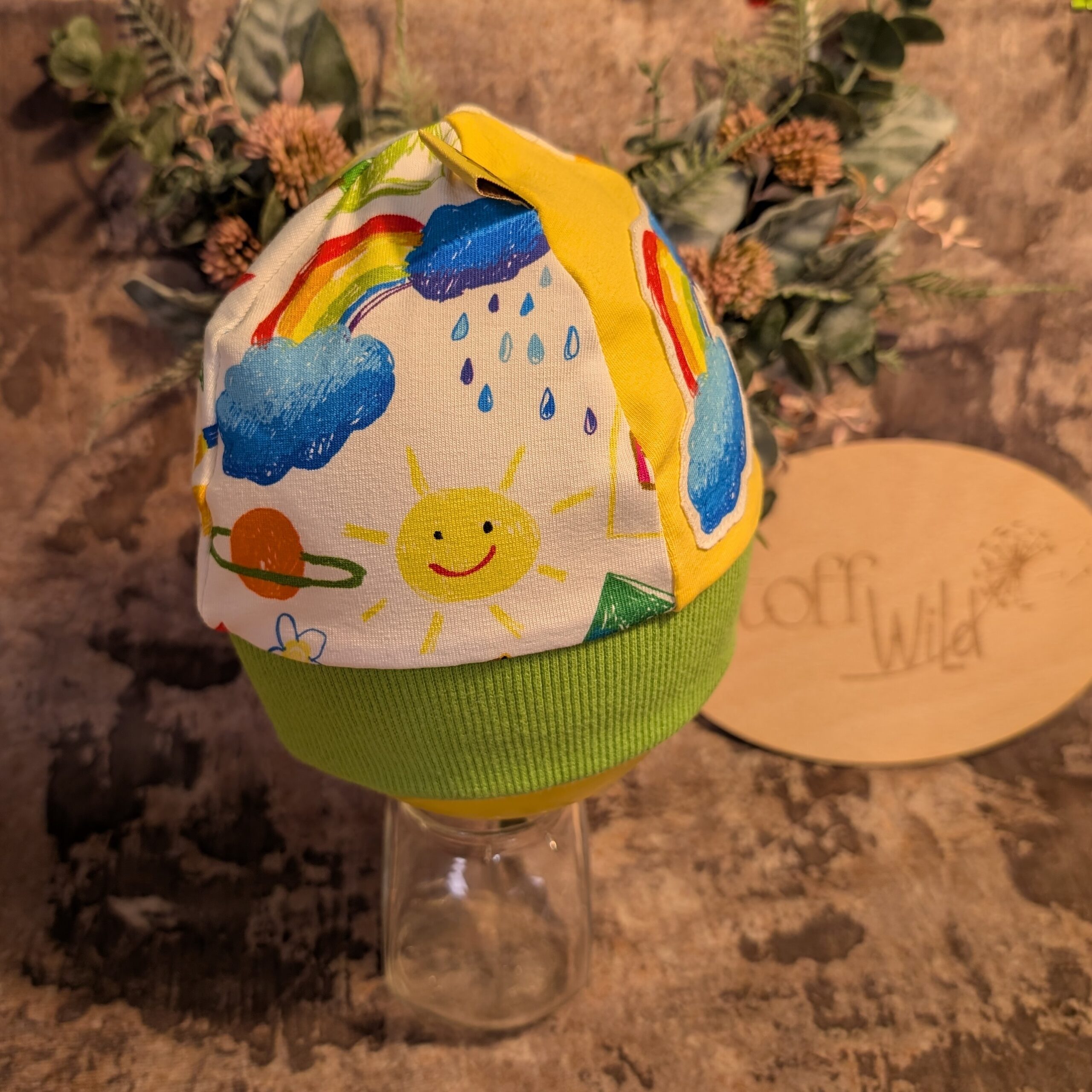 Bündchenhaube Regenbogen, Gr. S 39-45cm