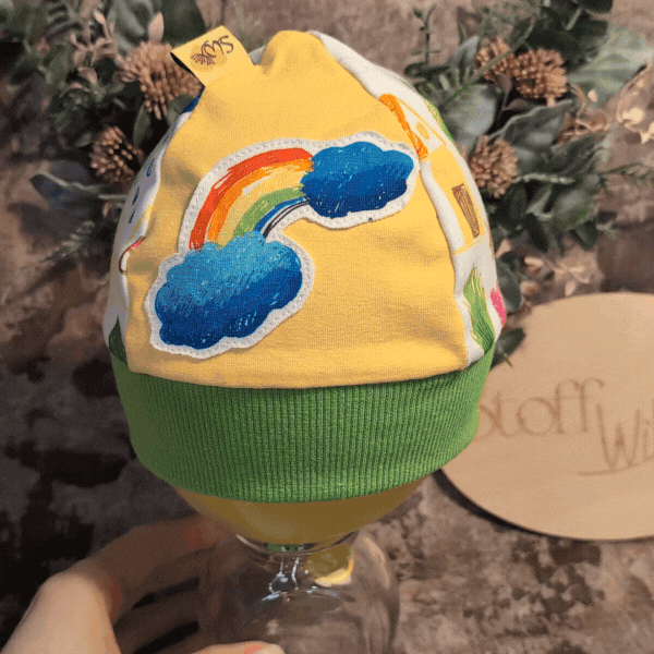 Bündchenhaube Regenbogen, Gr. S 39-45cm