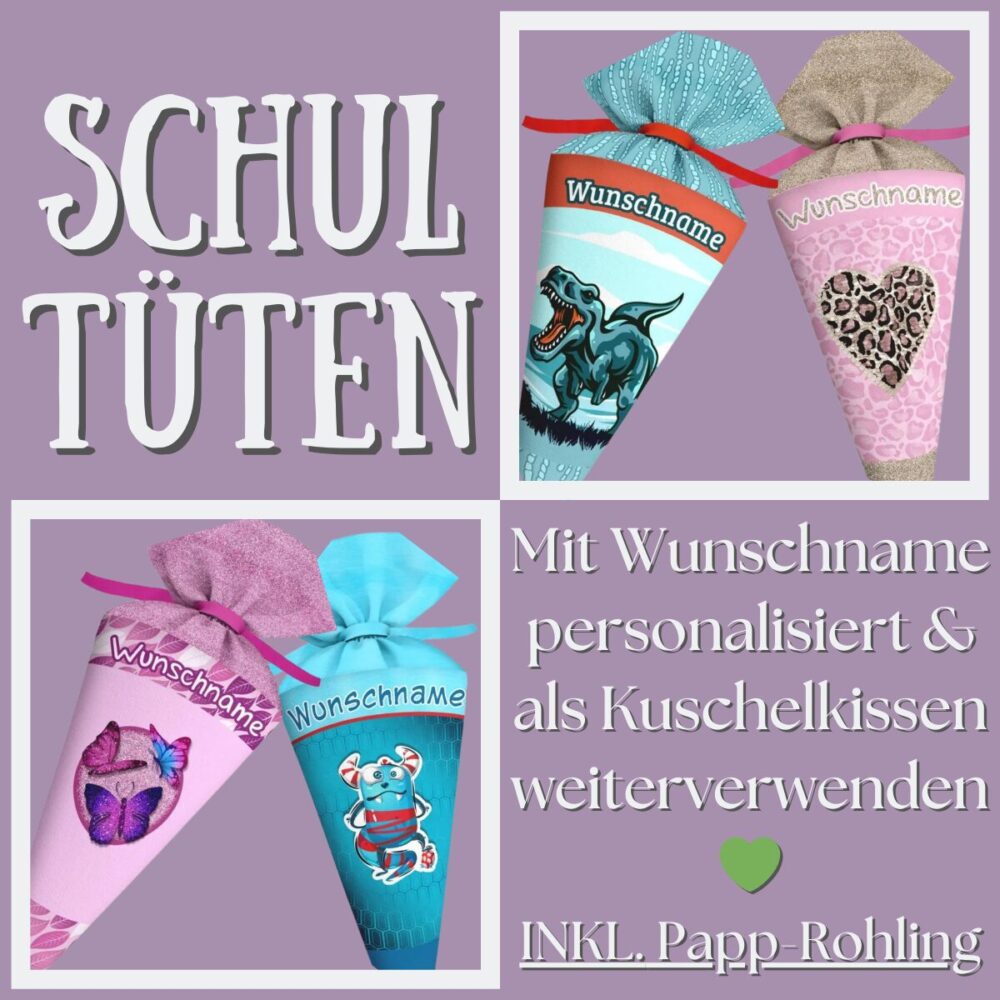 Schultüte mit Wunschname – personalisiert, handgenäht und einzigartig
