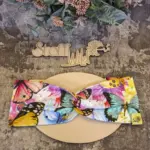 Knoten Stirnband mit bunten Schmetterlingsmotiven aus weichem Jersey, Größen 46 bis 51 cm und 52 bis 58 cm, mit und ohne Knoten, handgefertigt in Österreich