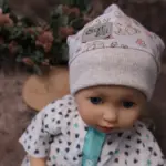 Bündchen-Haube Hase, graublau – Bild 5