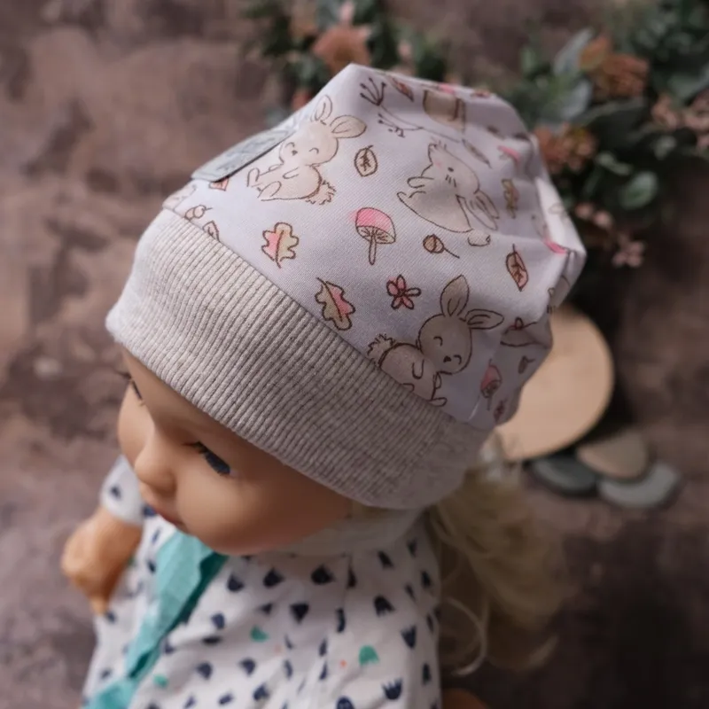 2314_7 Bündchen-Haube Hase, graublau – Bild 1