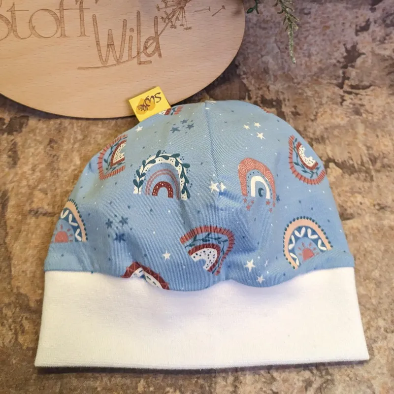 2740_2 Bündchenhaube Regenbogen blau, Gr. S – Bild 1