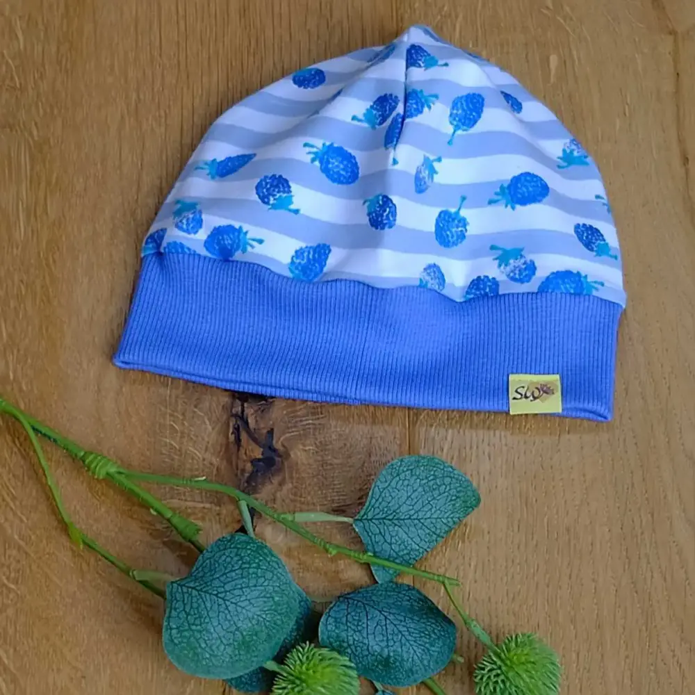 Bündchen-Haube "Himbeerchen blau" – Bild 1