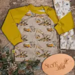 Individuelles Raglan-Shirt ‚Estrella‘ (Gr. 86–140) aus weichem Bio-Jersey oder French Terry, mit elastischen Bündchen an Hals und Ärmeln, personalisierbar mit Mustern oder Applikationen – handgefertigt in Österreich für maximalen Tragekomfort und einzigartigen Stil