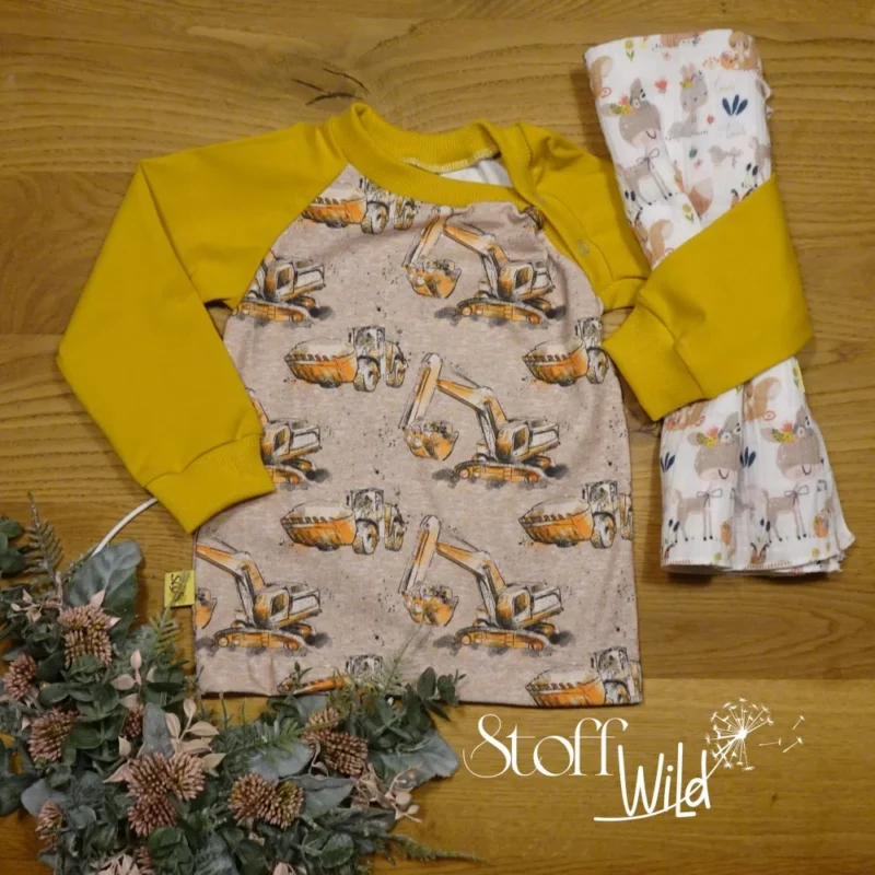 Raglan-Shirt mit Knopfleiste im Bündchen und tollem Baumaschinen