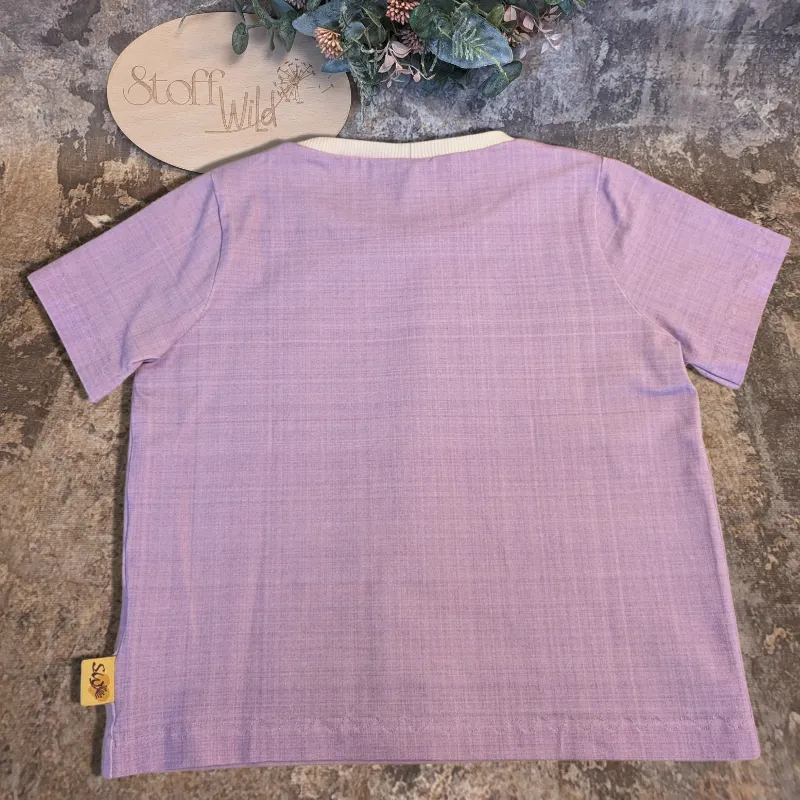 lila Kinder-Sommershirt mit Palmen Rückseite Gr. 122/128 Cropped Style