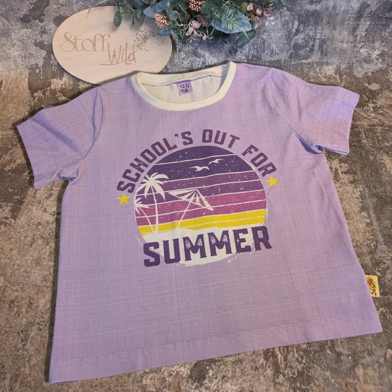 lila Kinder-Sommershirt mit Palmen Gr. 122/128 Cropped Style